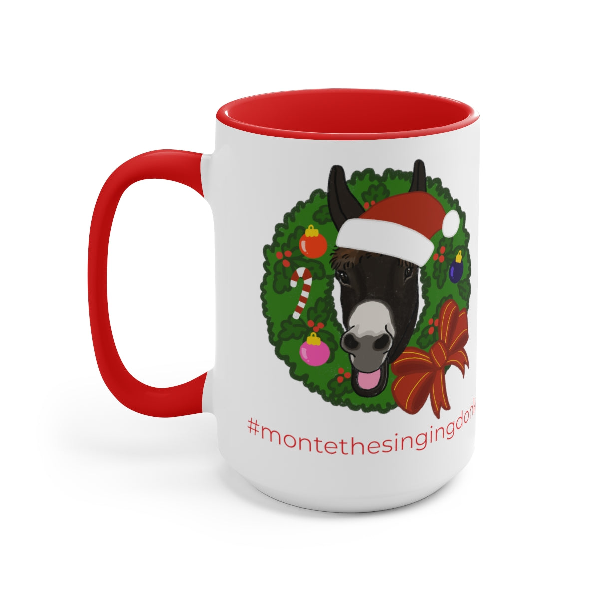 Monte the Singing Donkey Christmas Two-Tone Mugs, 15oz