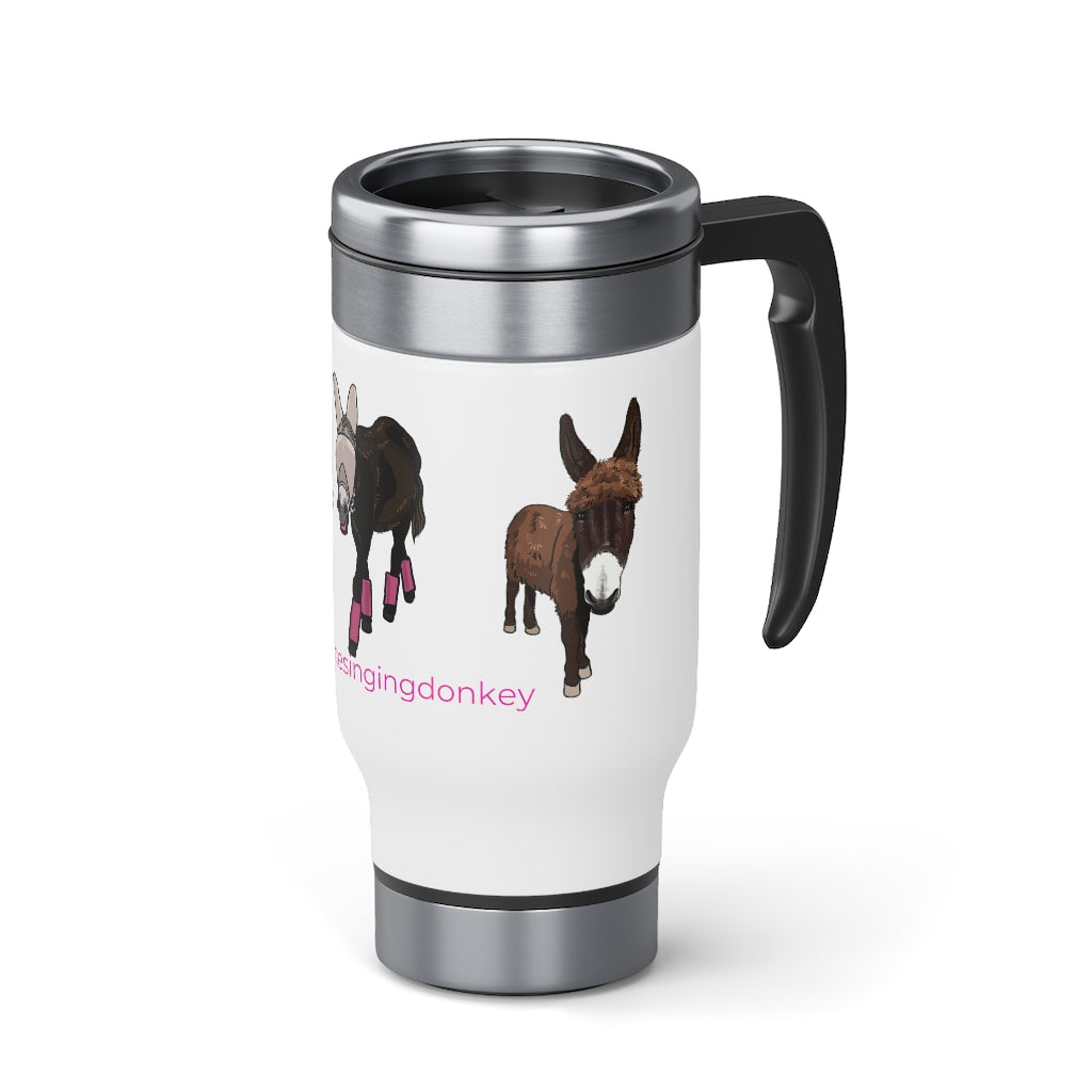 Monte the Singing Donkey Stainless Steel Travel Mug with Handle, 14oz