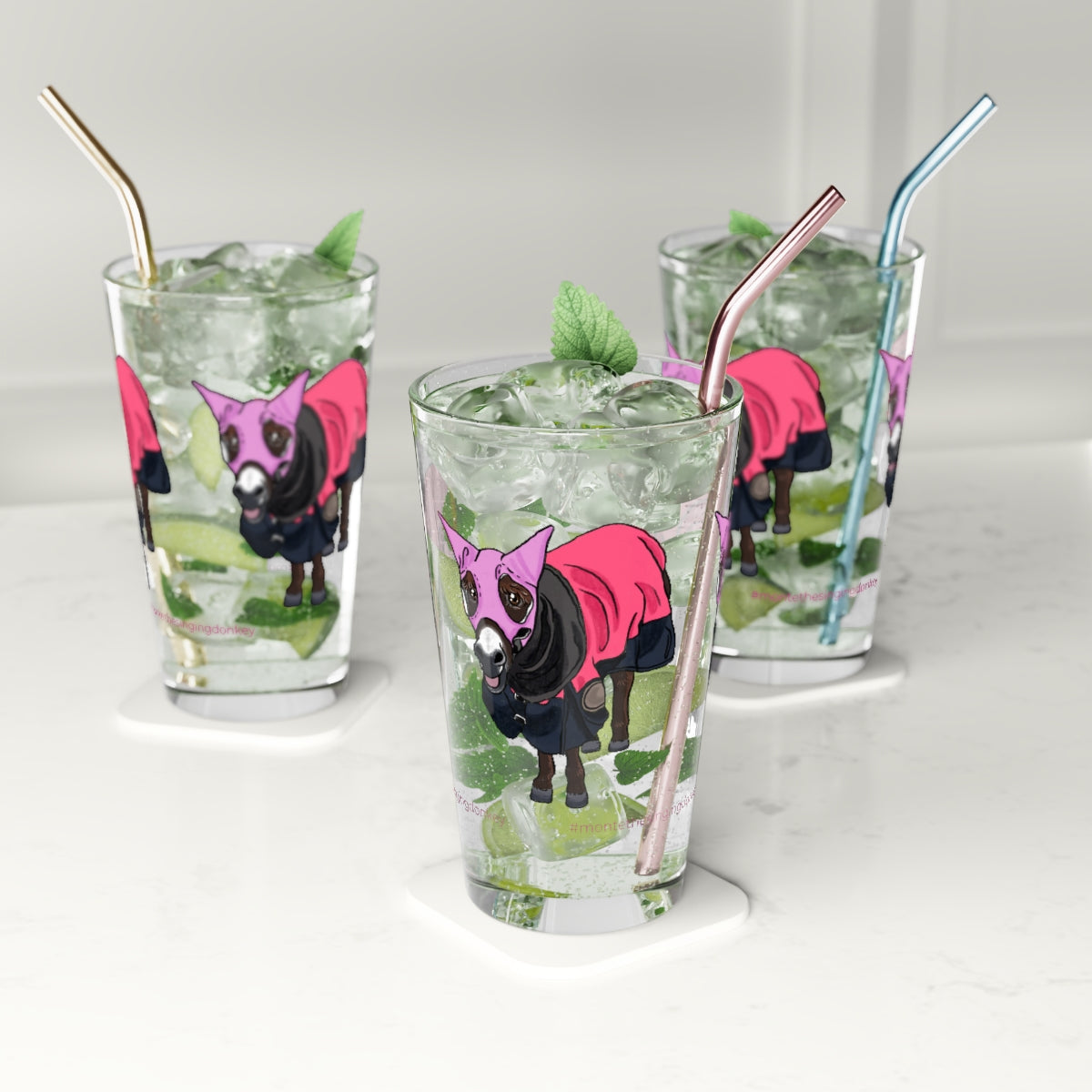 Monte the Singing Donkey in His Winter Wear - Pint Glass -  16oz