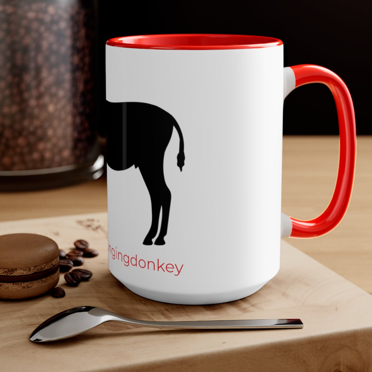 Mornings with Monte the Singing Donkey Braying Silhouette Two-Tone Mugs, 15oz