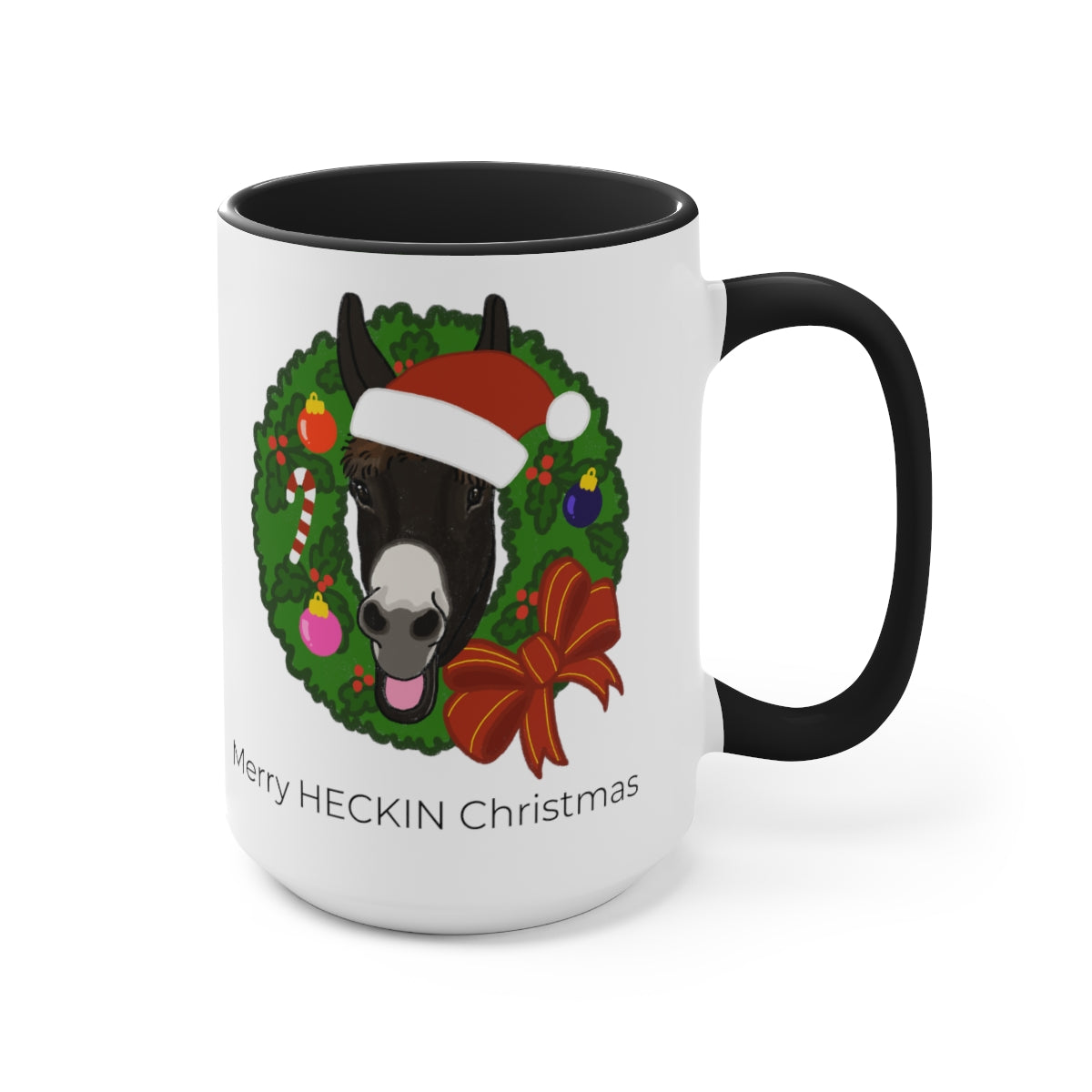 Monte the Singing Donkey Christmas Two-Tone Mugs, 15oz
