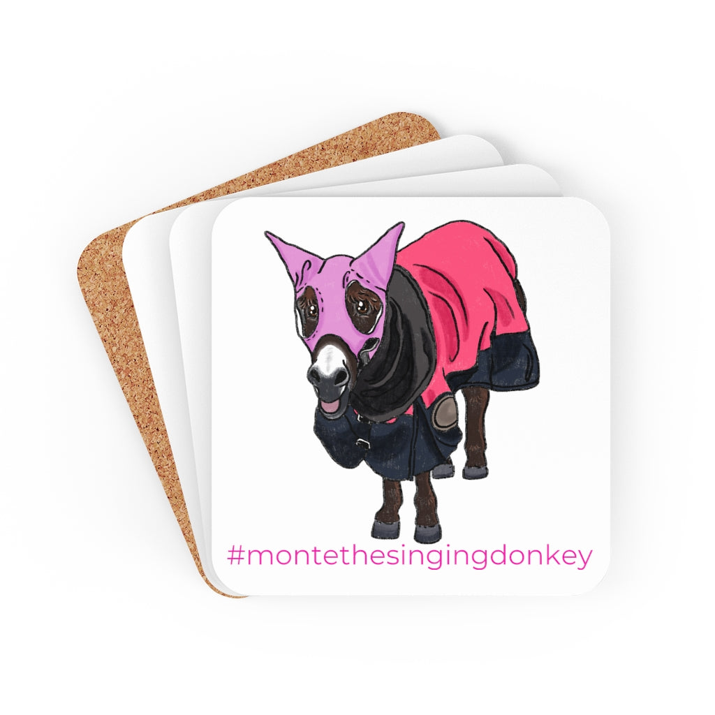 Monte the Singing Donkey Winter Gear Corkwood Coaster Set