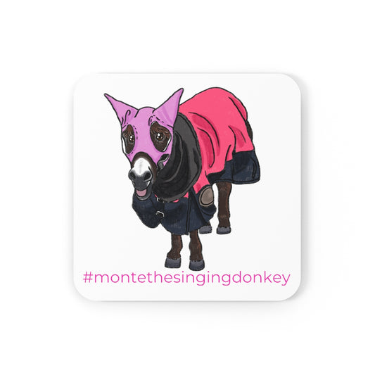 Monte the Singing Donkey Winter Gear Corkwood Coaster Set