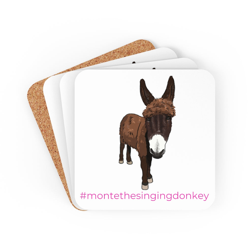 Monte the Singing Donkey Corkwood Coaster Set