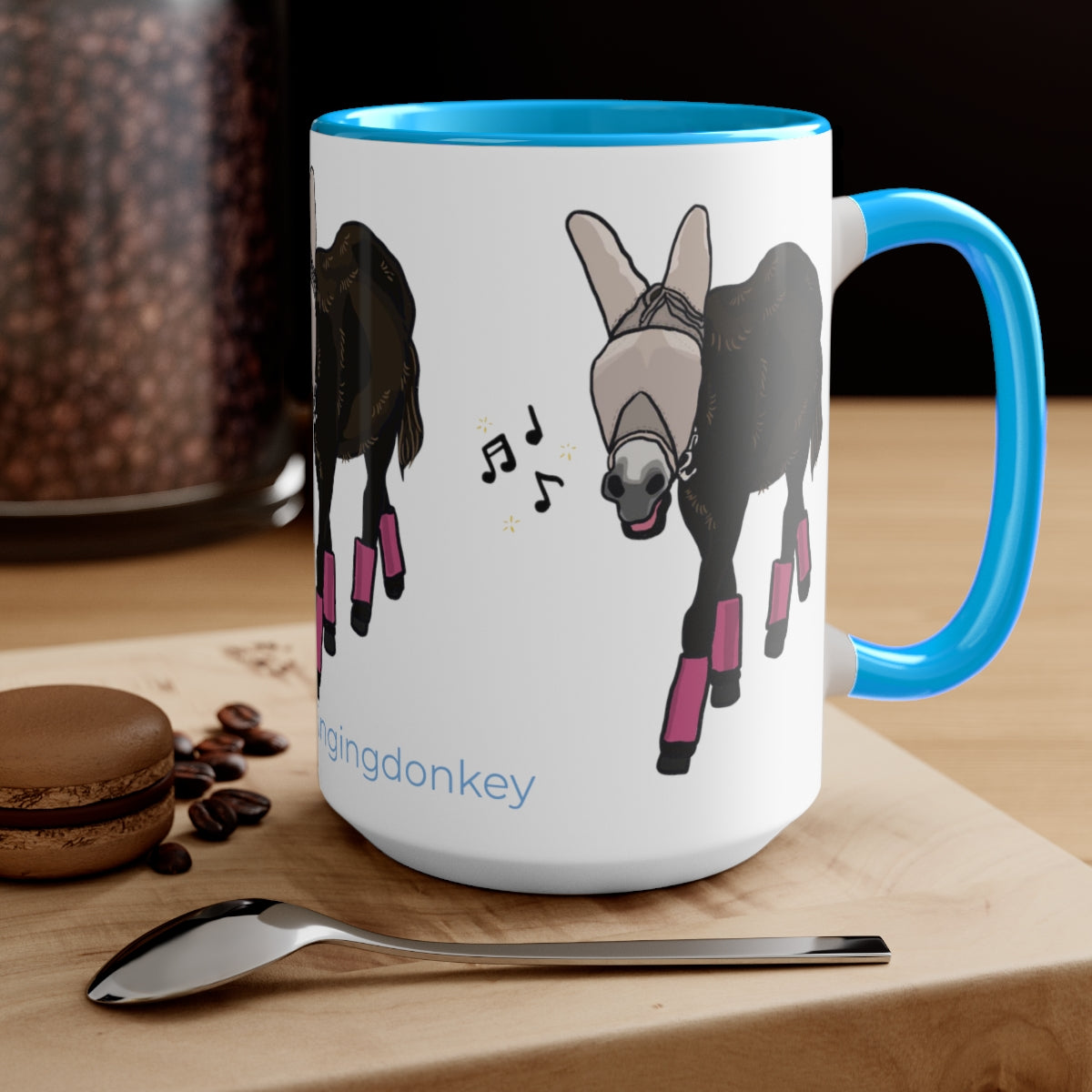 Mornings with Monte the Singing Donkey Fly Gear Two-Tone Mugs, 15oz