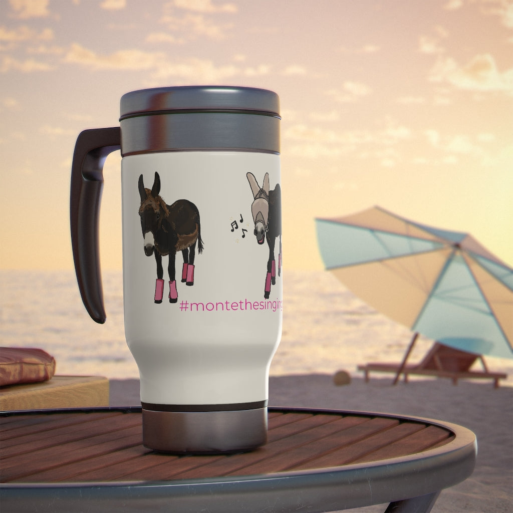 Monte the Singing Donkey Stainless Steel Travel Mug with Handle, 14oz