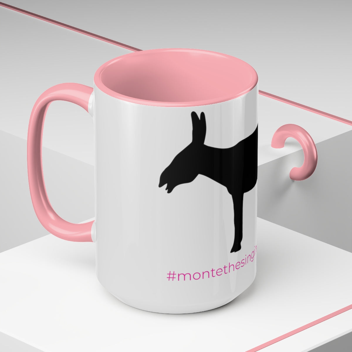 Mornings with Monte the Singing Donkey Braying Silhouette Two-Tone Mugs, 15oz