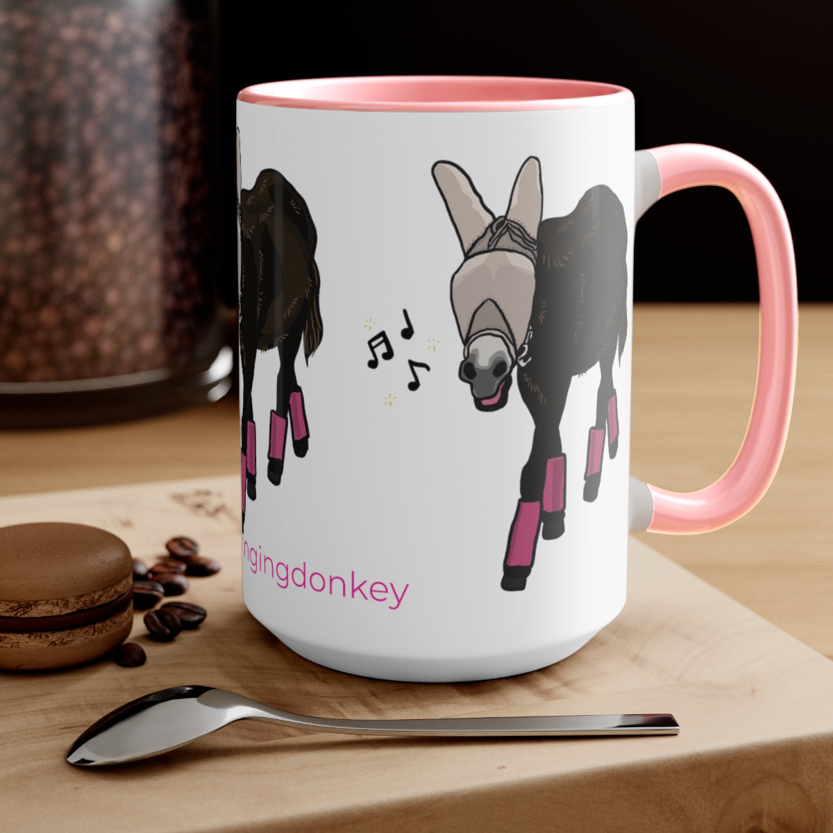 Mornings with Monte the Singing Donkey Fly Gear Two-Tone Mugs, 15oz