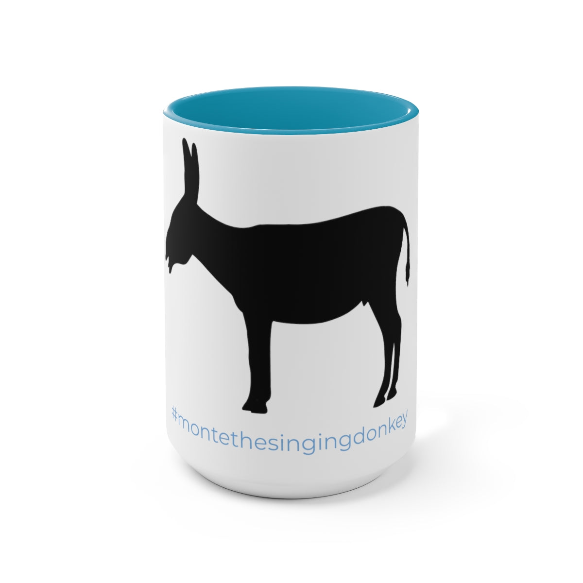 Mornings with Monte the Singing Donkey Braying Silhouette Two-Tone Mugs, 15oz