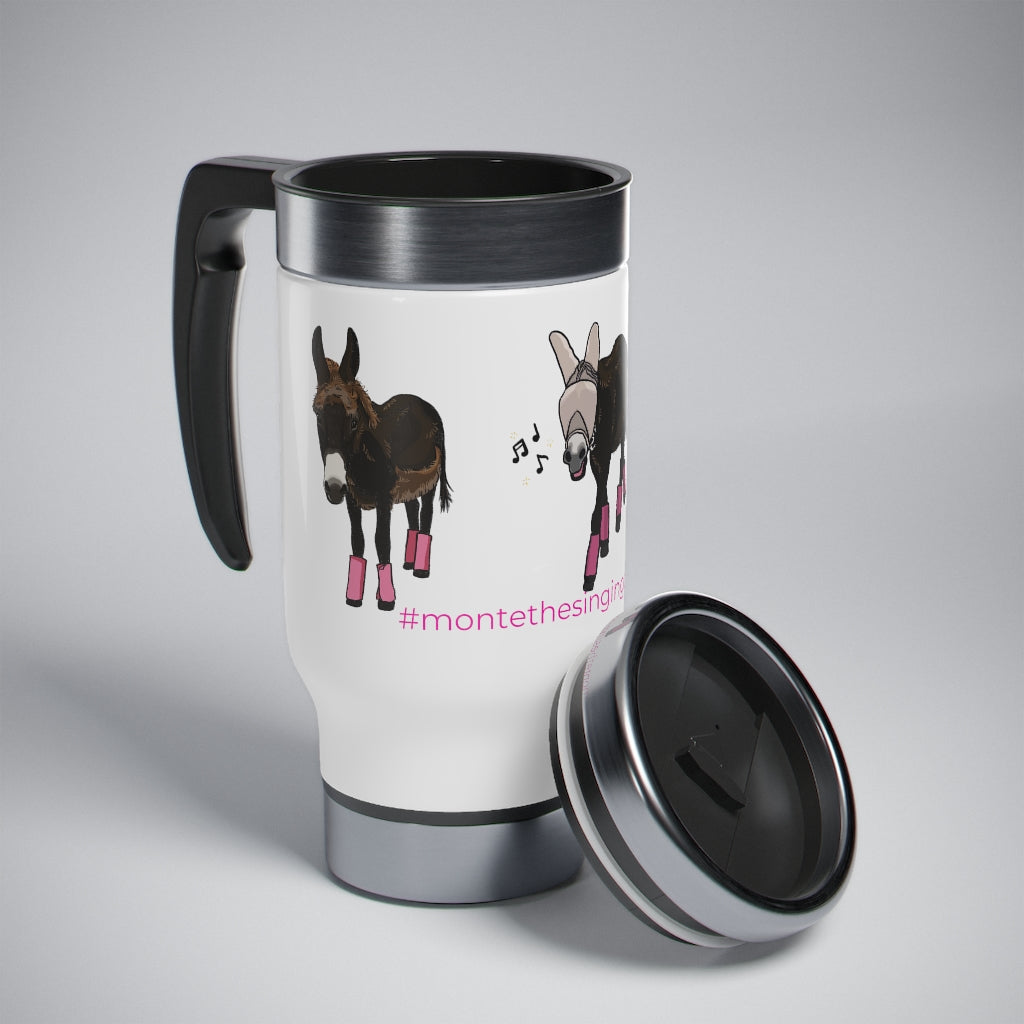 Monte the Singing Donkey Stainless Steel Travel Mug with Handle, 14oz