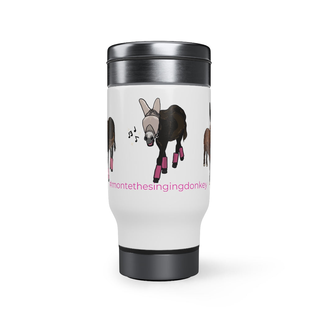 Monte the Singing Donkey Stainless Steel Travel Mug with Handle, 14oz