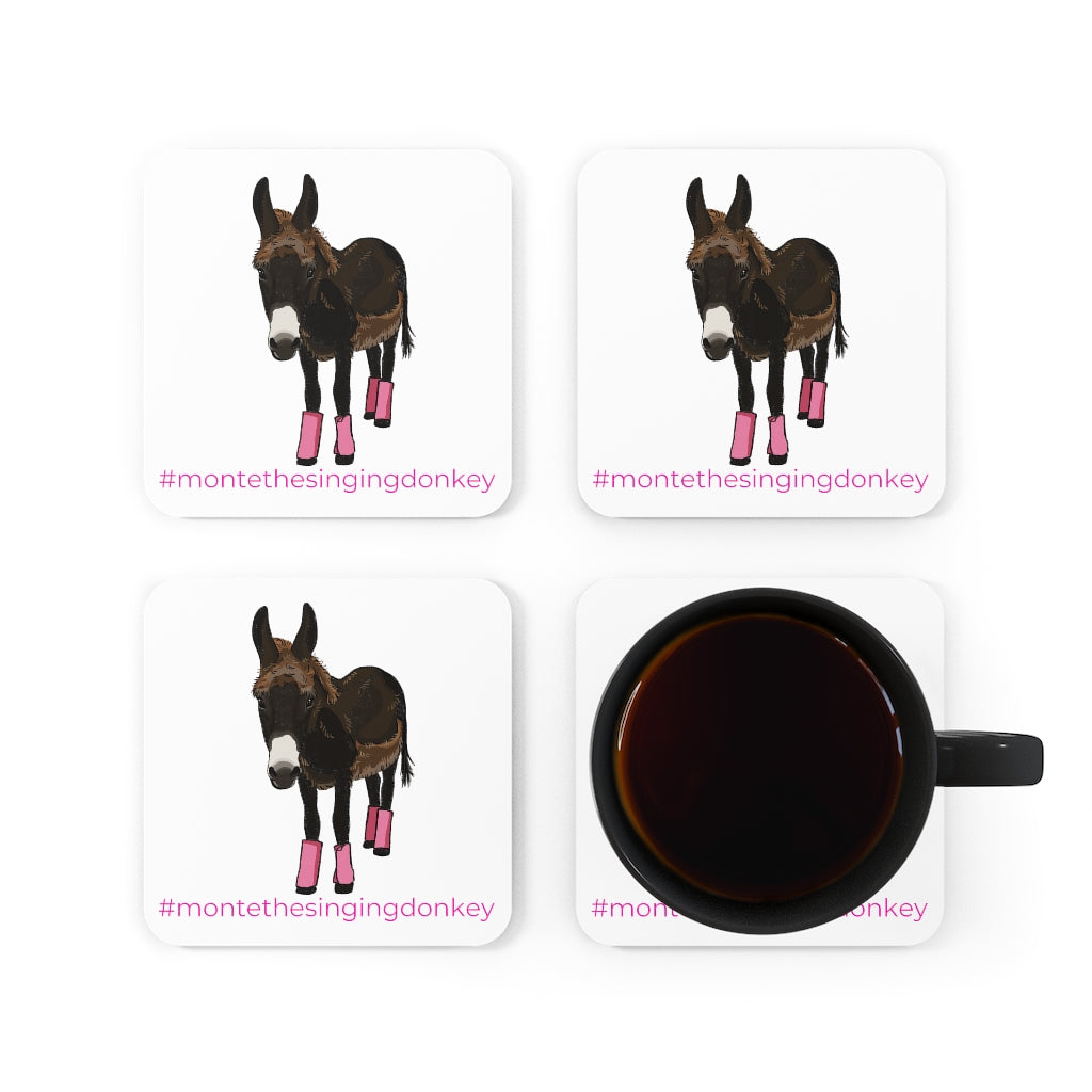 Monte the Singing Donkey Summer Haircut Corkwood Coaster Set