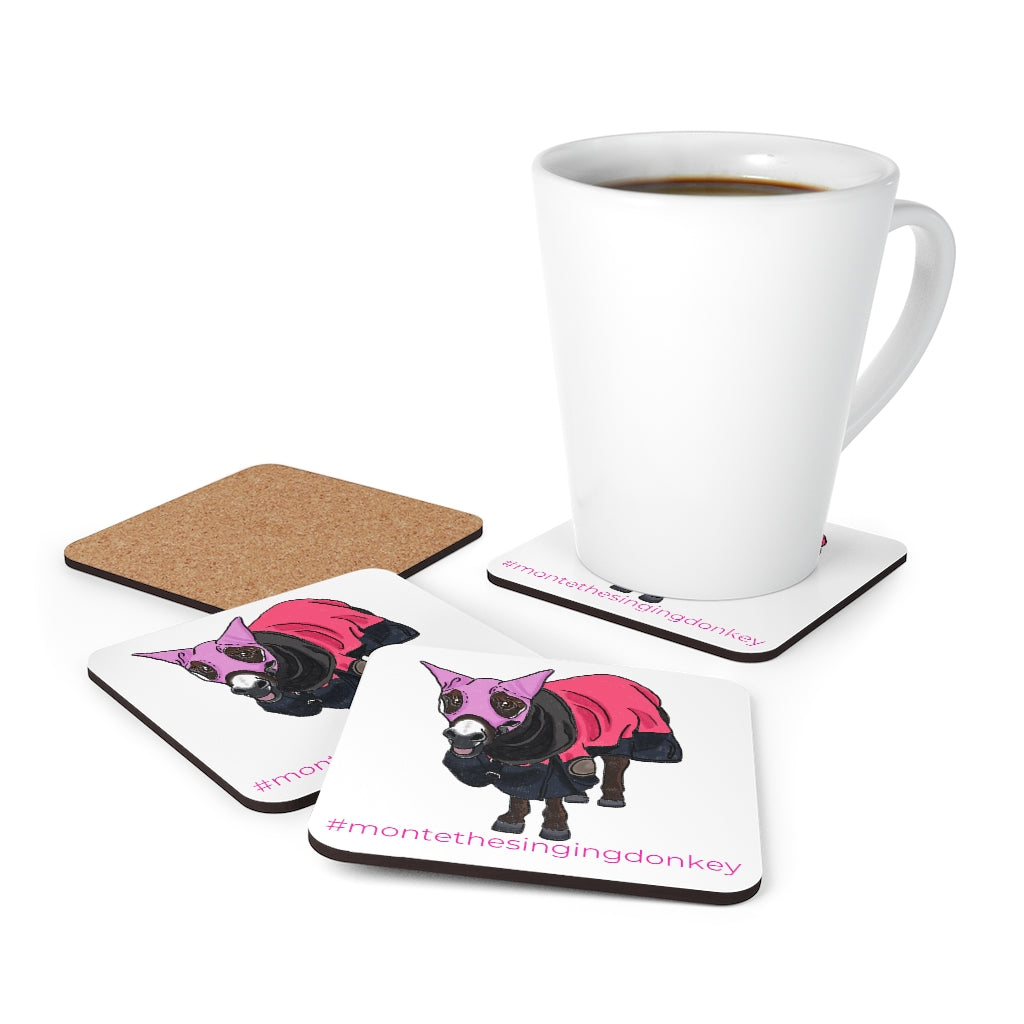 Monte the Singing Donkey Winter Gear Corkwood Coaster Set
